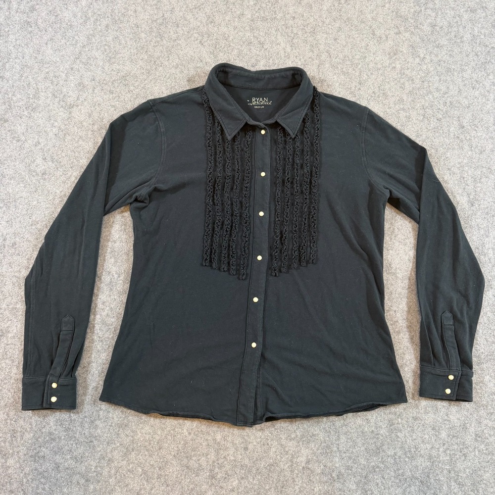 Ryan Michael Black Ruffled Long Sleeve Button Down Shirt Women's Size Medium